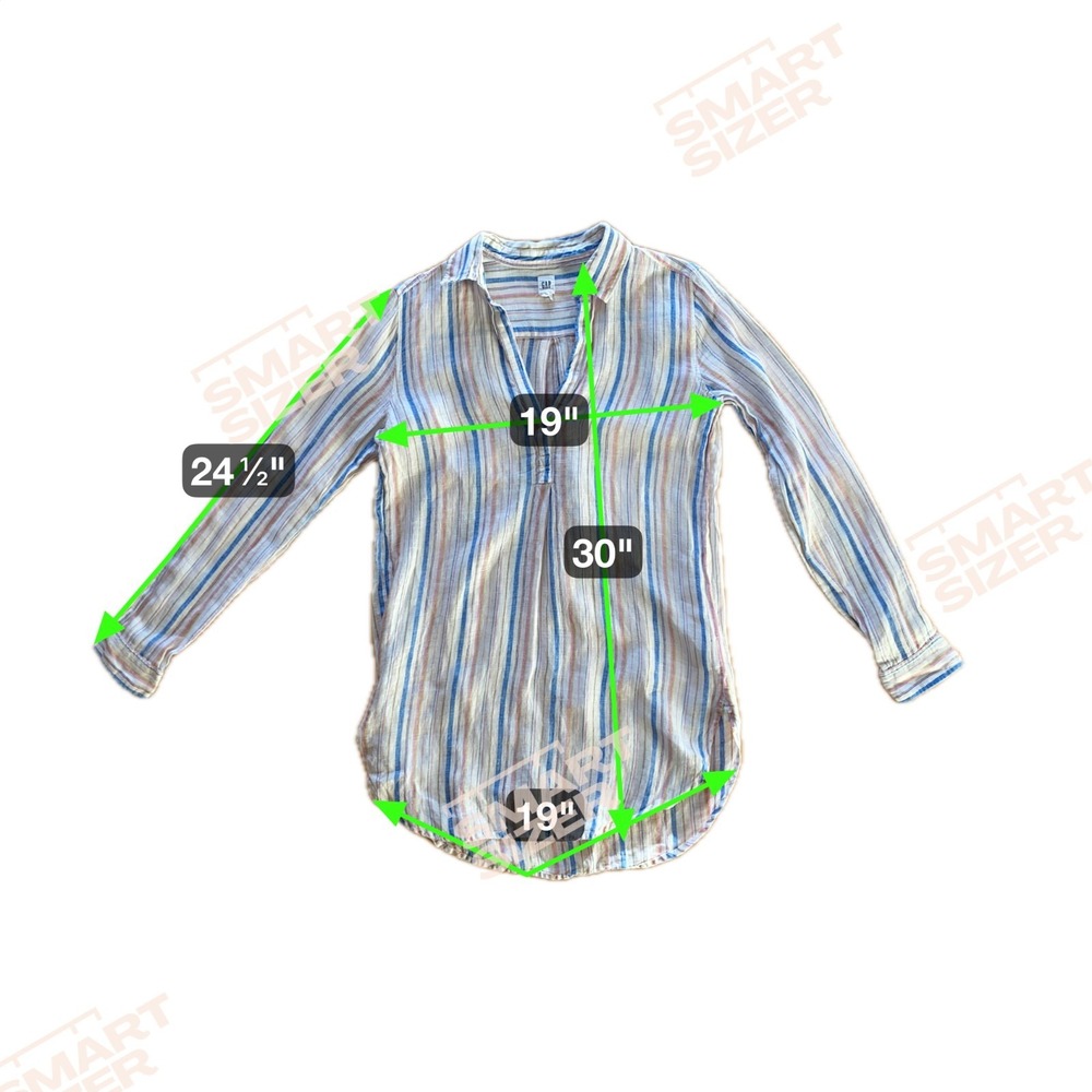 Gap Multicolor Stripe Boyfriend Tunic Shirt Size XS Rainbow 100% Linen Beach - Picture 11 of 11